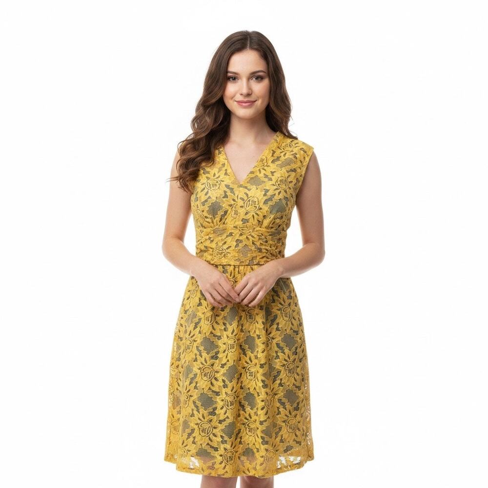 Anthropologie Plenty by Tracy Reese Yellow Floral Lace Midi Dress 10 Coquette - Picture 13 of 13